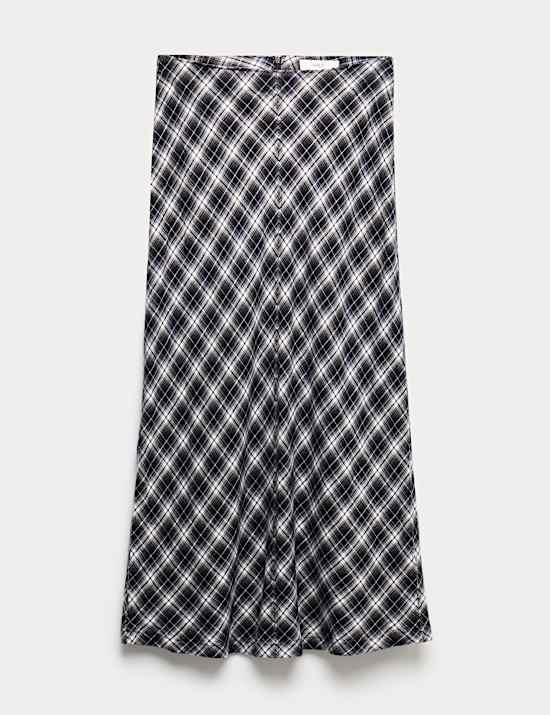 Pure Cotton Checked Midi A-Line Circle Skirt