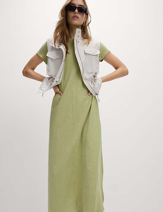 Robe midi style t-shirt 100 % coton à encolure ronde