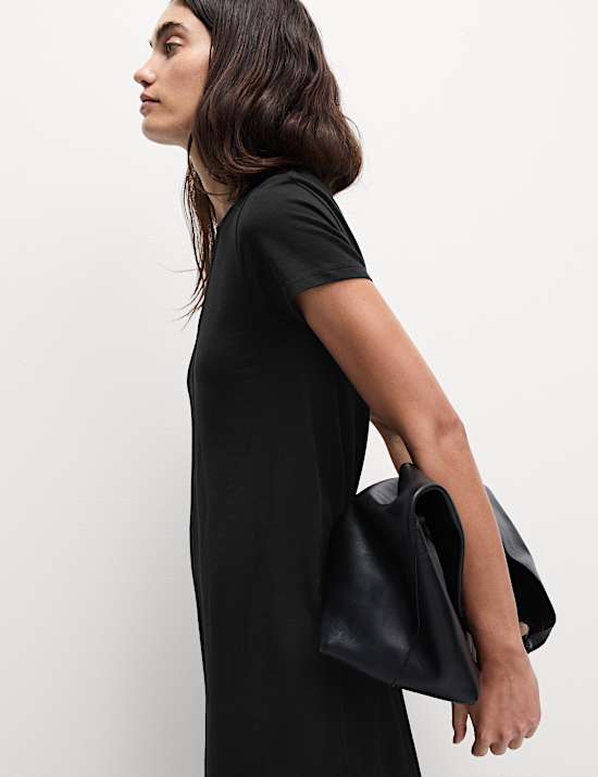 Robe midi style t-shirt 100 % coton &agrave; encolure ronde