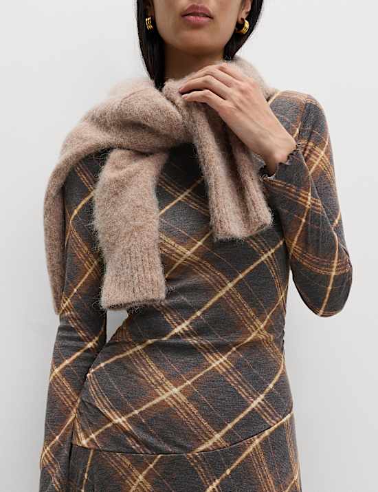 Lyocell Blend Checked Dropped Waist Midi Dress