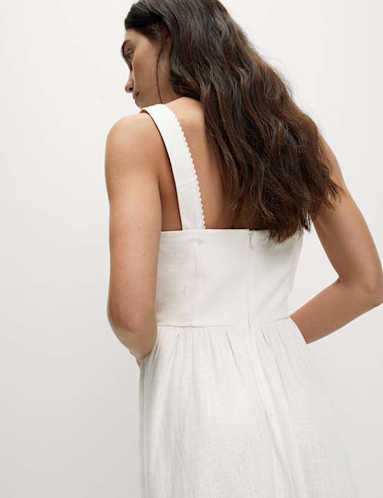 Linen Blend Square Neck Midi Skater Dress