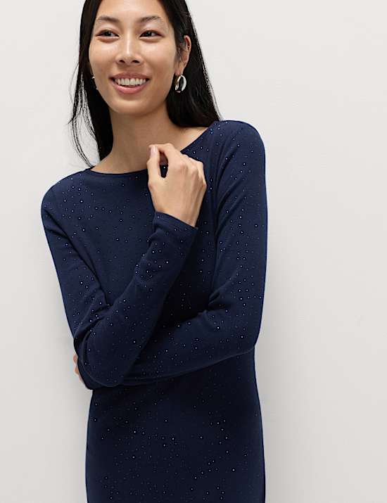 Cotton Rich Jersey Sparkly Midi Column Dress
