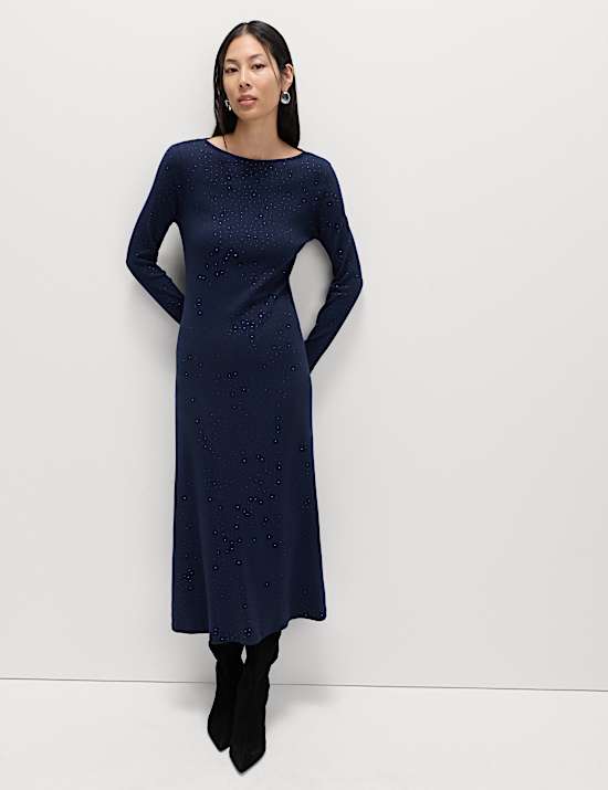 Cotton Rich Jersey Sparkly Midi Column Dress