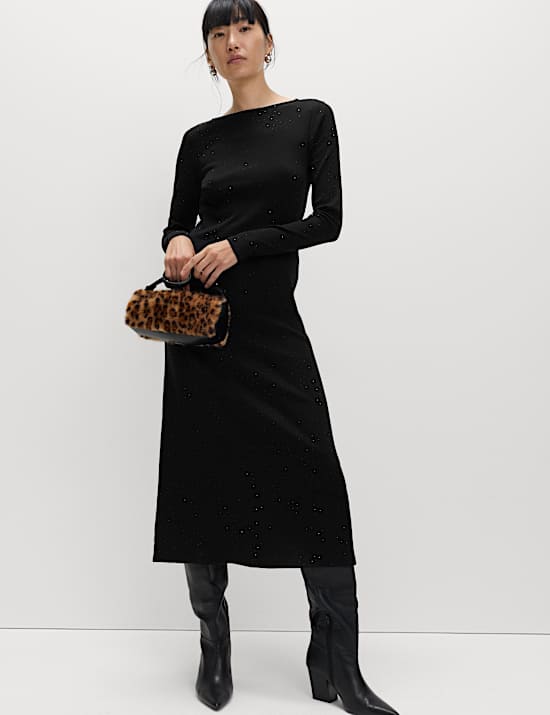 Cotton Rich Jersey Sparkly Midi Column Dress