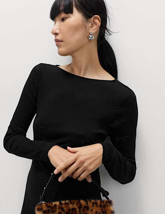 Cotton Rich Jersey Sparkly Midi Column Dress