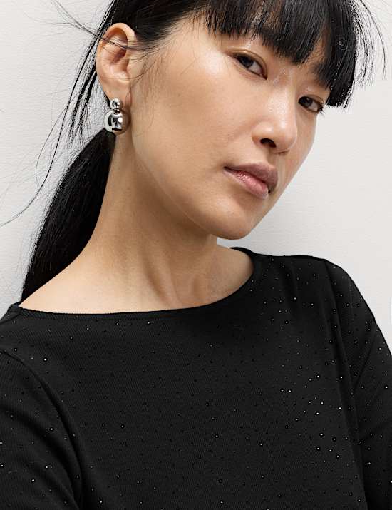 Cotton Rich Jersey Sparkly Midi Column Dress