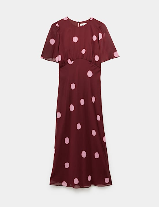 Chiffon Spot Print Midi Waisted Dress