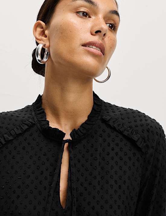 Tie Neck Ruffle Mini Relaxed Dress