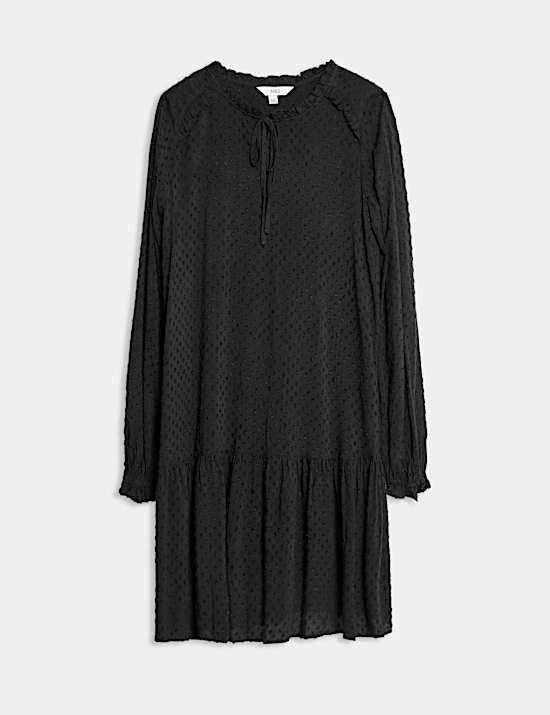 Tie Neck Ruffle Mini Relaxed Dress