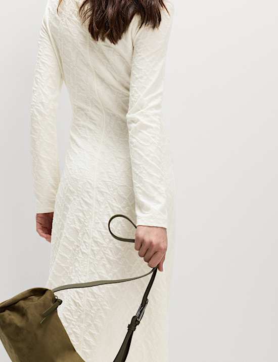 Jersey Textured Scoop Neck Midi Column Dress