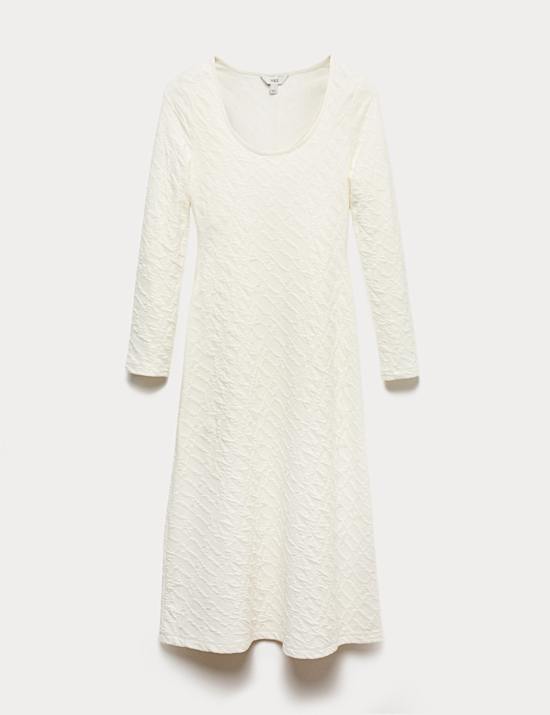 Jersey Textured Scoop Neck Midi Column Dress