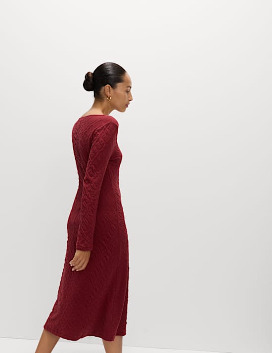 Jersey Textured Scoop Neck Midi Column Dress