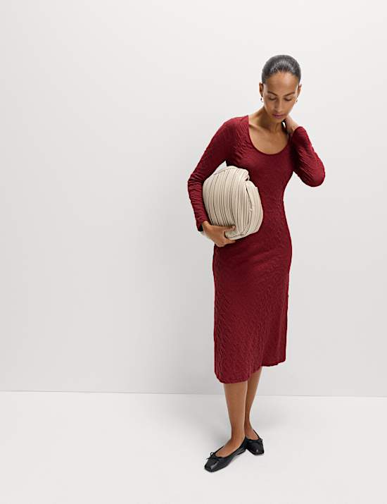 Jersey Textured Scoop Neck Midi Column Dress