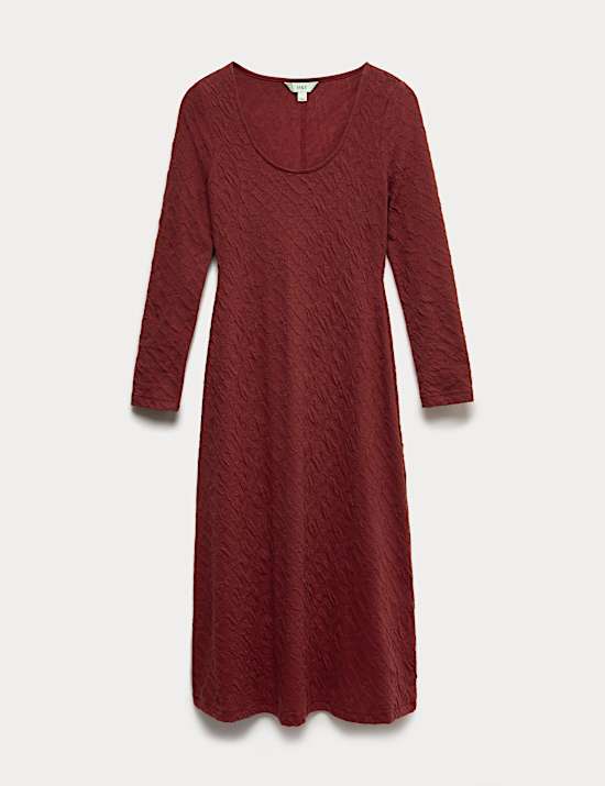 Jersey Textured Scoop Neck Midi Column Dress