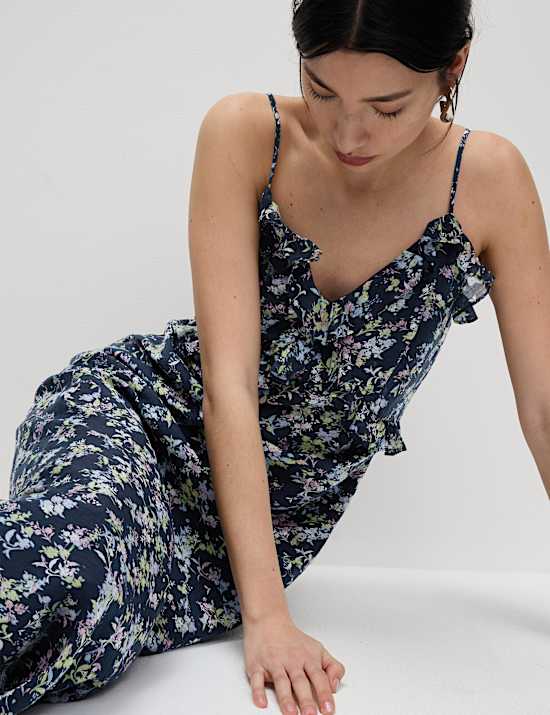 Lyocell Rich Printed Ruffle Midi Cami Dress