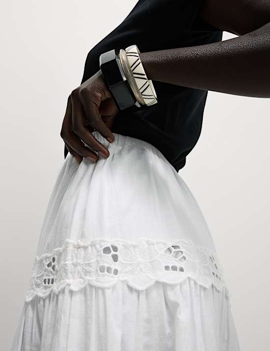 Pure Cotton Broderie Midi Tiered Skirt