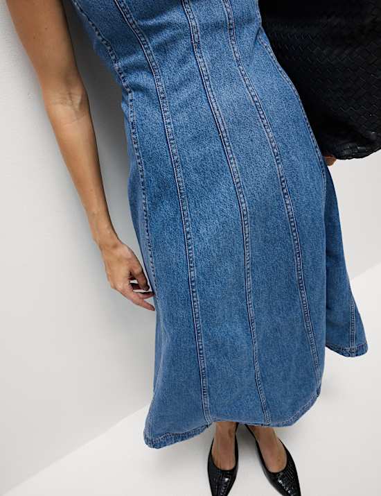 Denim Bandeau Midi Skater Dress