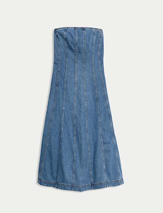 Denim Bandeau Midi Skater Dress