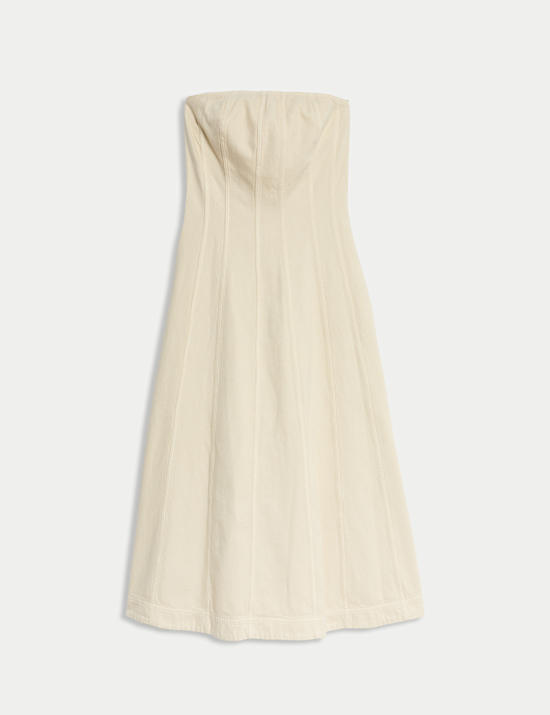 Denim Bandeau Midi Skater Dress