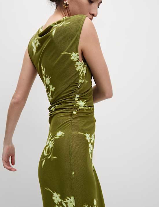 Mesh Jersey Column Midi Dress