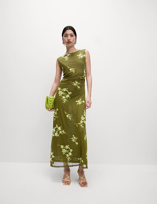 Mesh Jersey Column Midi Dress