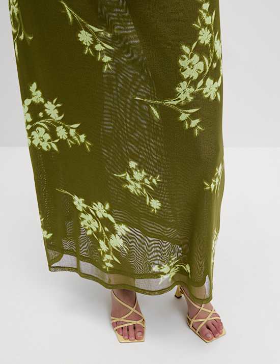 Mesh Jersey Column Midi Dress