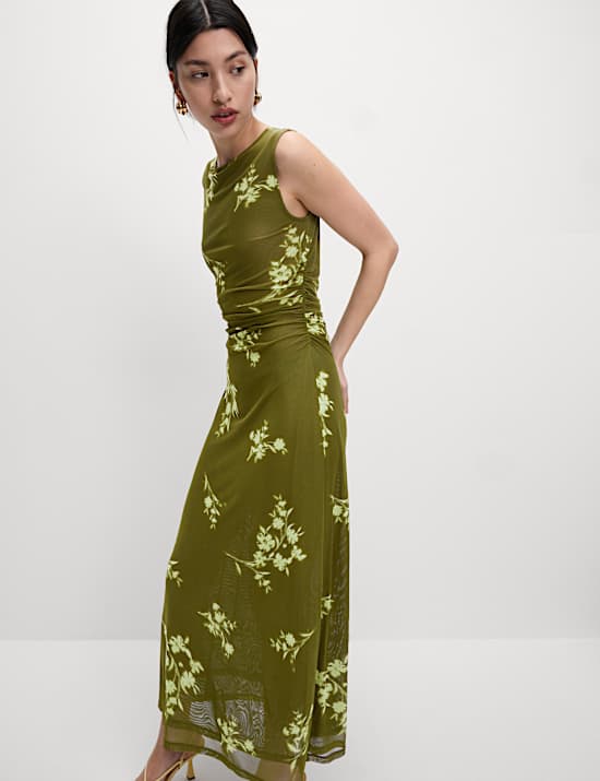 Mesh Jersey Column Midi Dress