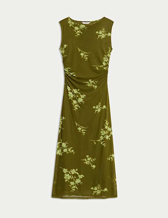 Mesh Jersey Column Midi Dress