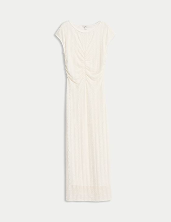 Jersey Lace Ruched Midi Column Dress