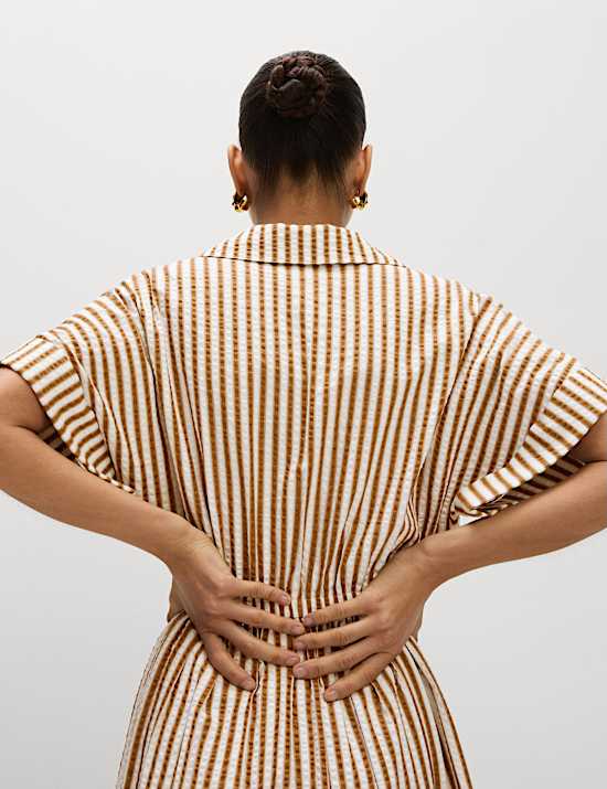 Pure Cotton Printed V-Neck Midaxi Shirt Dress