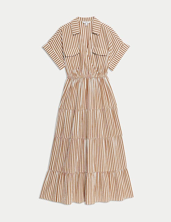 Pure Cotton Printed V-Neck Midaxi Shirt Dress