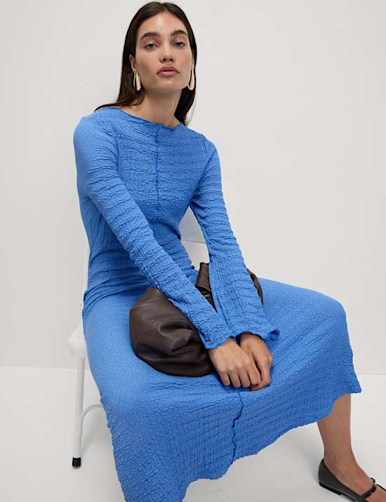 Jersey Textured Midi Skater Dress