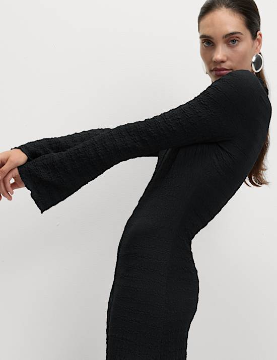 Jersey Textured Midi Skater Dress