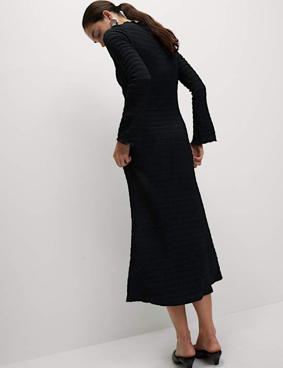 Jersey Textured Midi Skater Dress