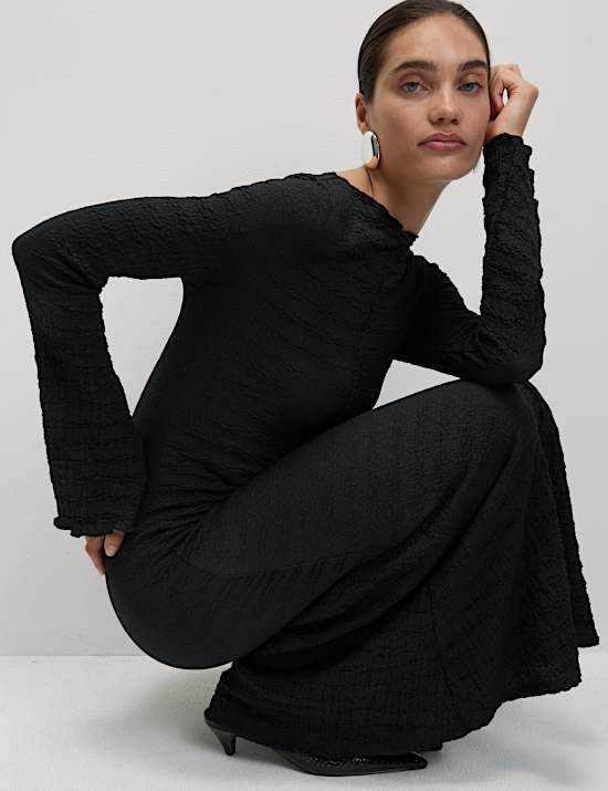 Jersey Textured Midi Skater Dress