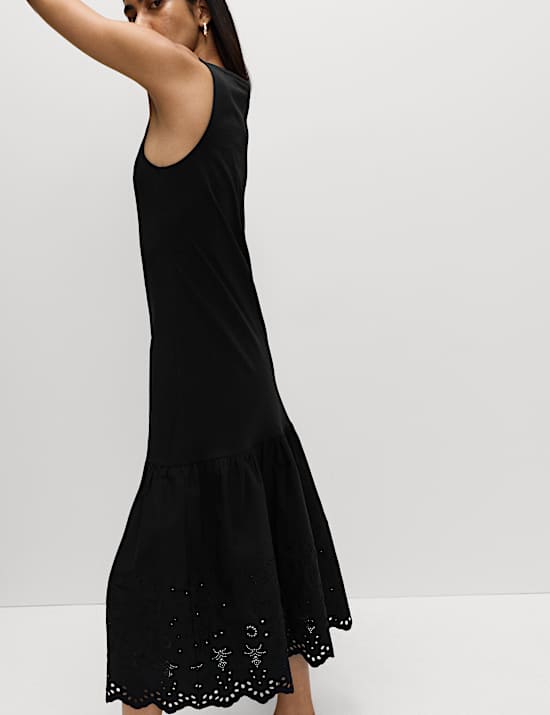 Pure Cotton Cutwork Midi Drop Waist Dress