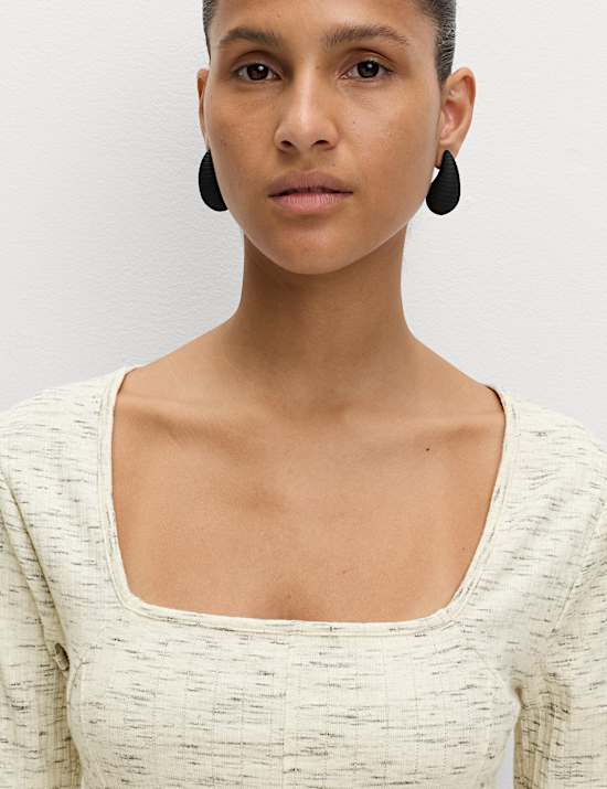 Cotton Rich Jersey Ribbed Midi Skater Dress