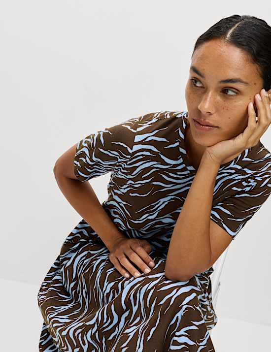 Pure Cotton Animal Print Midi T-Shirt Dress