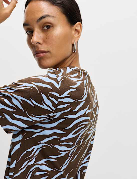 Pure Cotton Animal Print Midi T-Shirt Dress