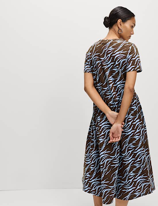 Pure Cotton Animal Print Midi T-Shirt Dress