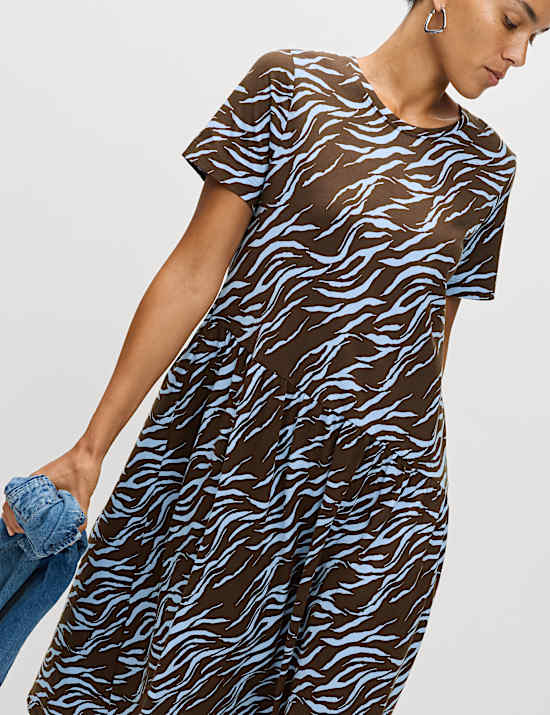 Pure Cotton Animal Print Midi T-Shirt Dress