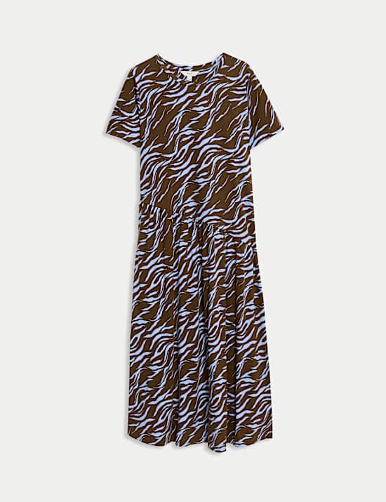 Pure Cotton Animal Print Midi T-Shirt Dress