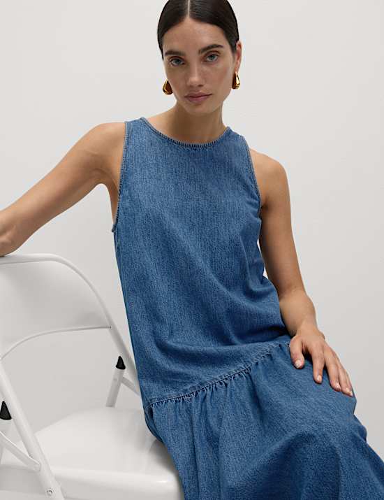 Denim Midaxi Drop Waist Dress