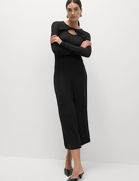 Robe midi coupe droite en jersey à motif côtelé