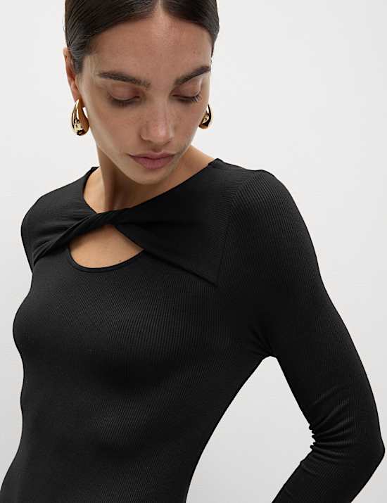 Robe midi coupe droite en jersey à motif côtelé