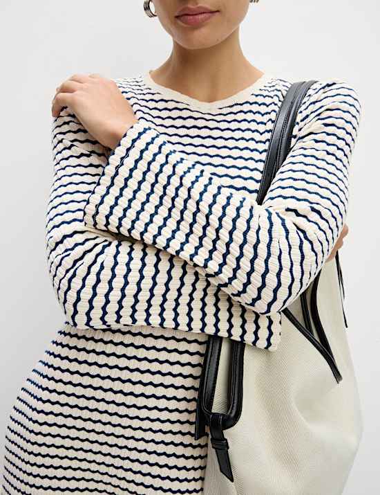 Cotton Blend Striped Mini Skater Dress