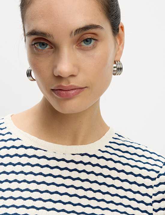 Cotton Blend Striped Mini Skater Dress