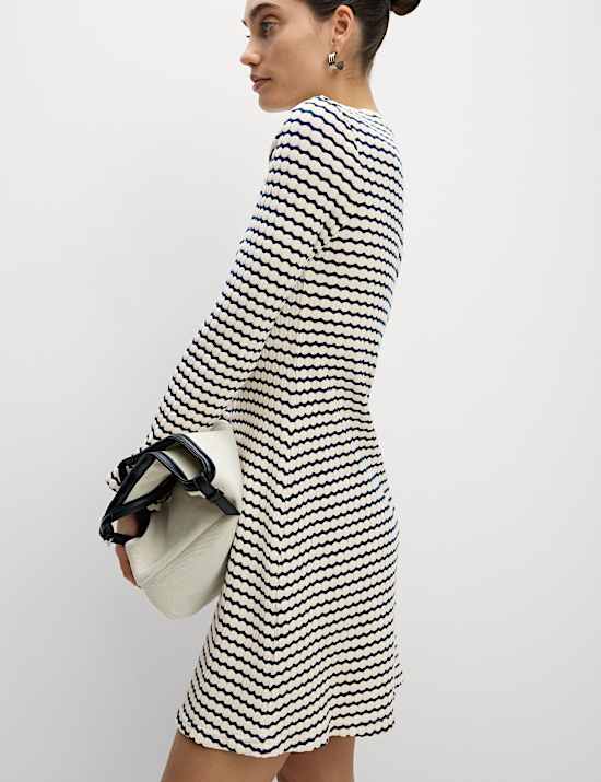 Cotton Blend Striped Mini Skater Dress