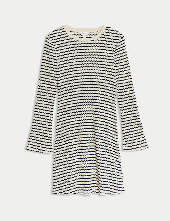 Cotton Blend Striped Mini Skater Dress