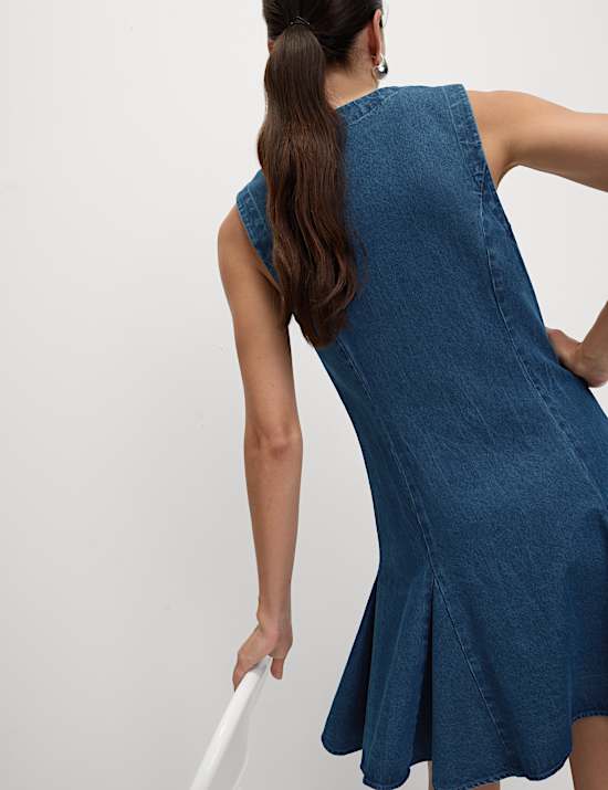 Pure Cotton Denim Mini Skater Dress
